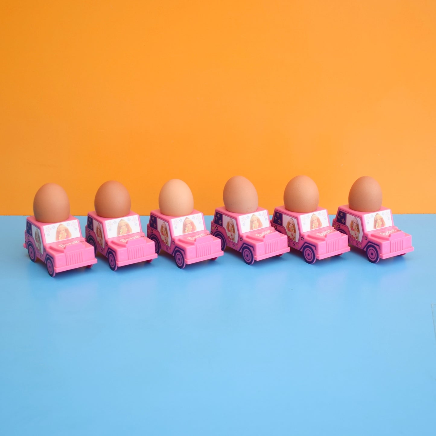Vintage 1990s Plastic Car Egg Cups - Barbie - Pink Jeep - Unused