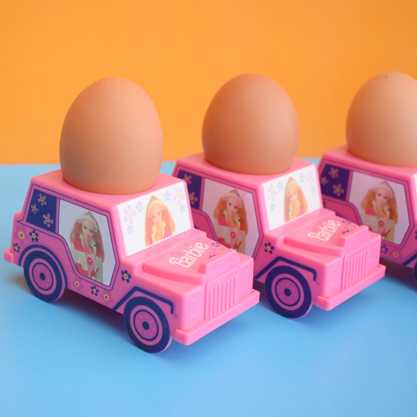 Vintage 1990s Plastic Car Egg Cups - Barbie - Pink Jeep - Unused