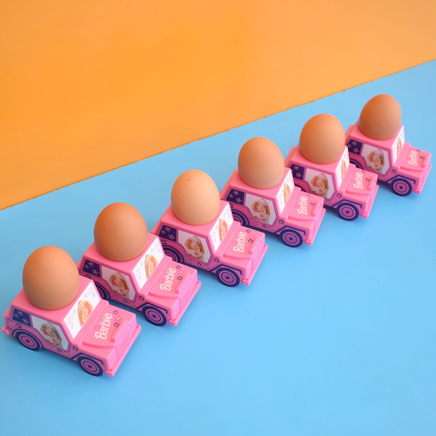 Vintage 1990s Plastic Car Egg Cups - Barbie - Pink Jeep - Unused