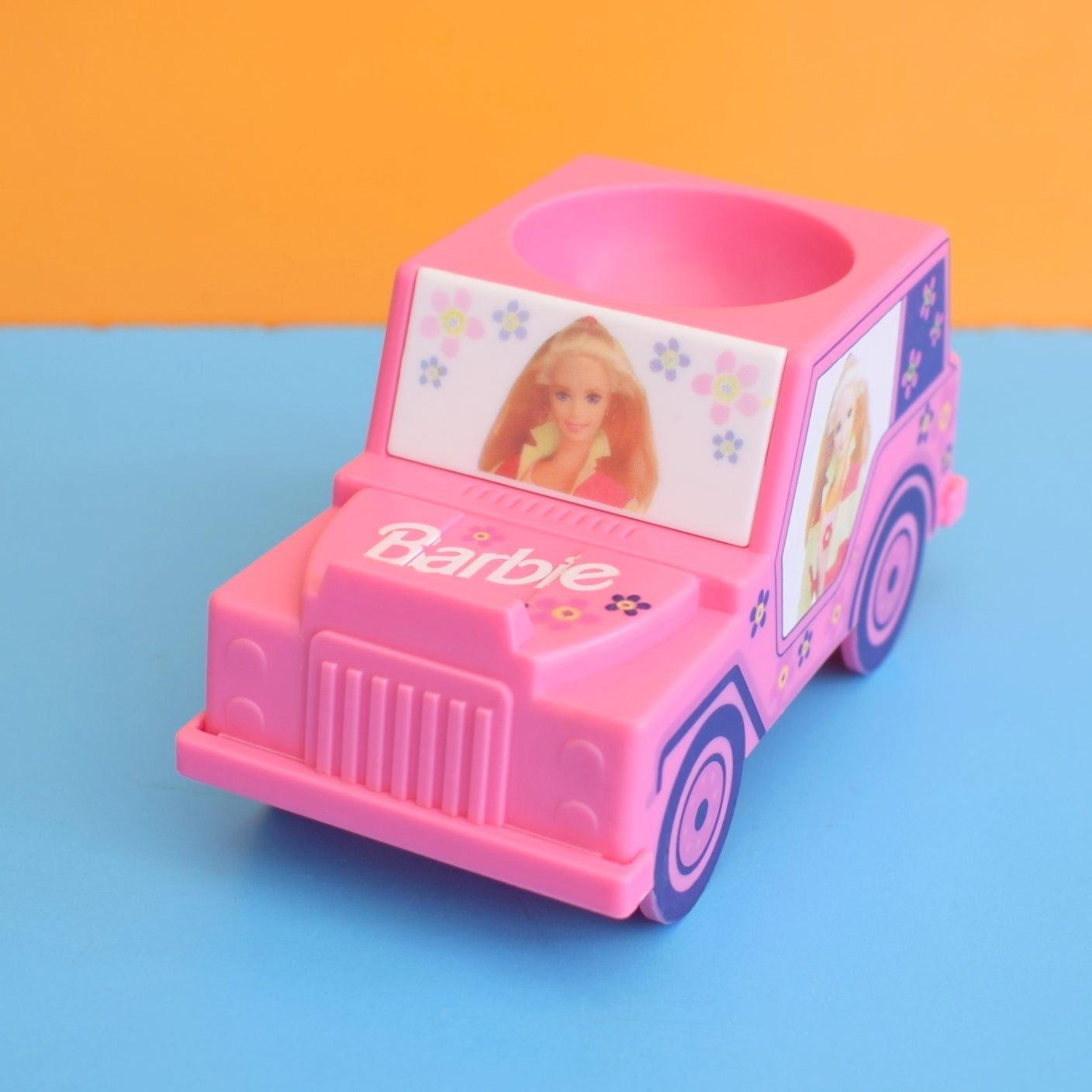 Vintage 1990s Plastic Car Egg Cups - Barbie - Pink Jeep - Unused