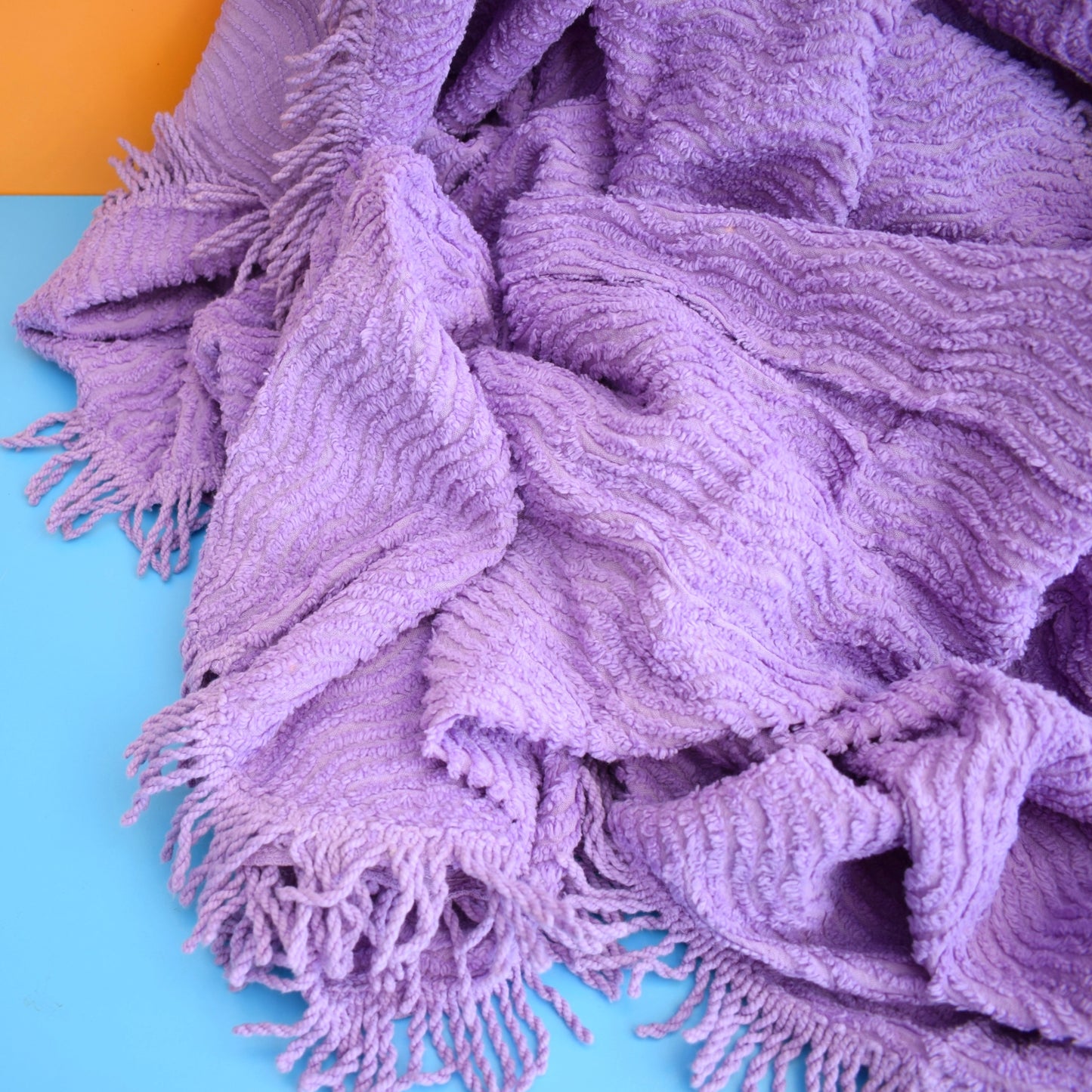Vintage 1960s Double Bed Cover - Purple Candlewick Bedspread .