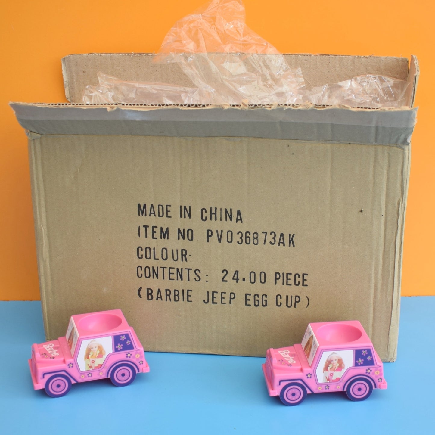 Vintage 1990s Plastic Car Egg Cups - Barbie - Pink Jeep - Unused
