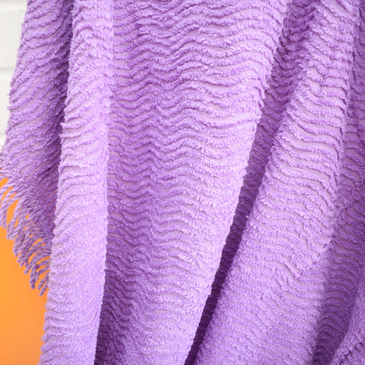 Vintage 1960s Double Bed Cover - Purple Candlewick Bedspread .
