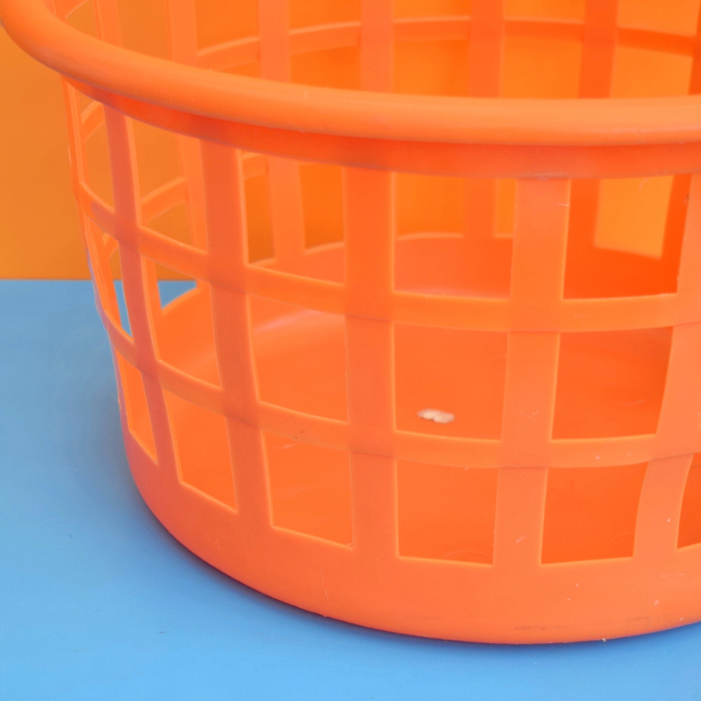 Vintage 1970s Washing Basket - Orange Plastic - Round