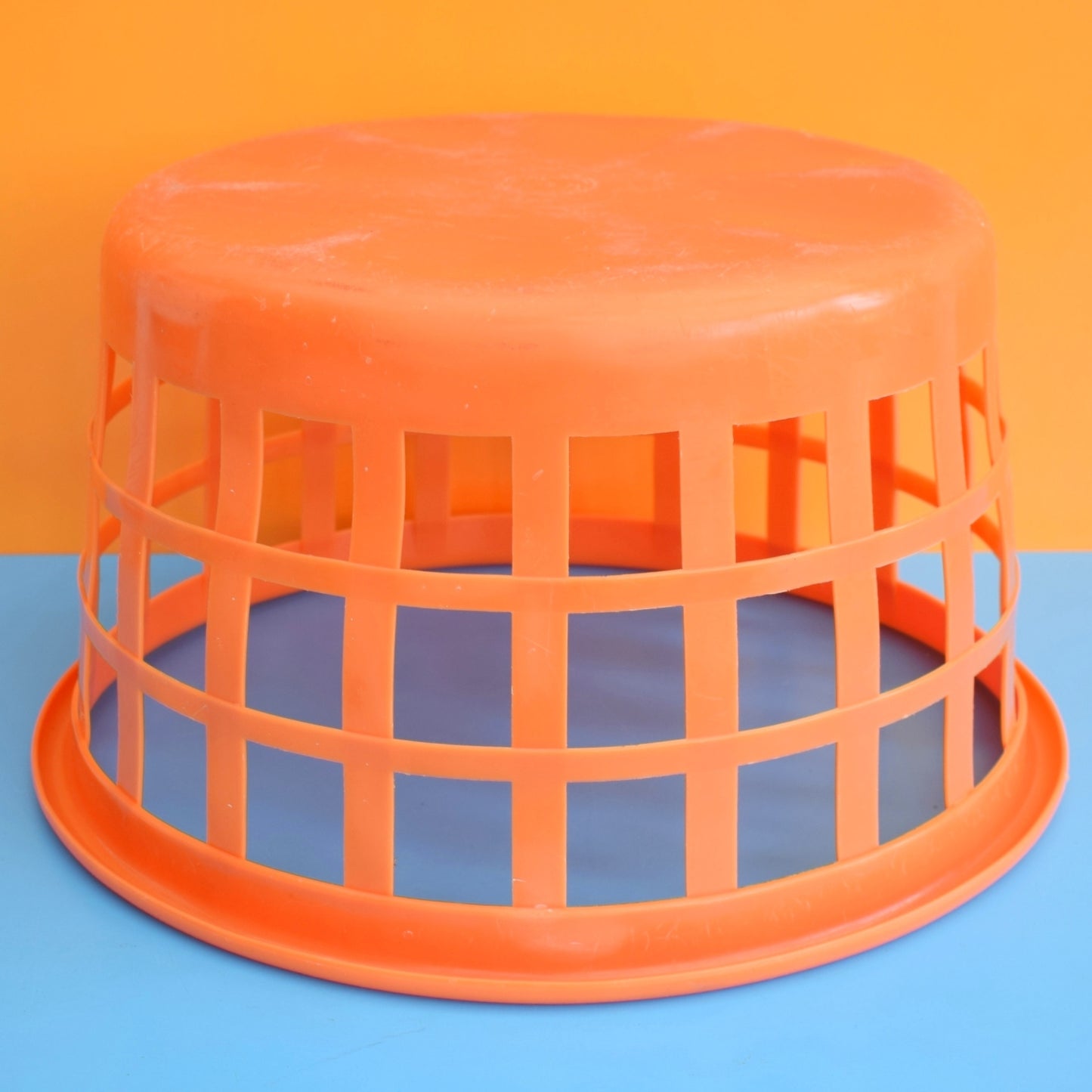 Vintage 1970s Washing Basket - Orange Plastic - Round