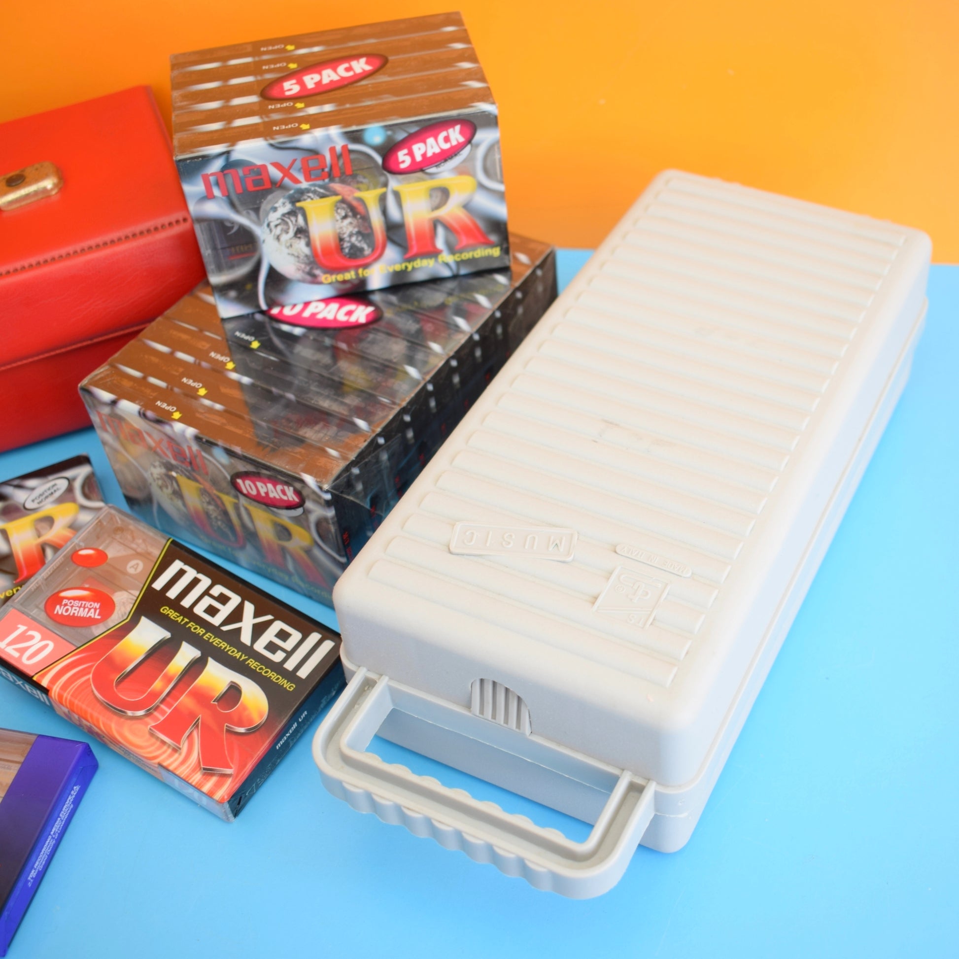 Vintage 1980s Casette Storage & 1990s Unused Cassette Tapes by Vintage