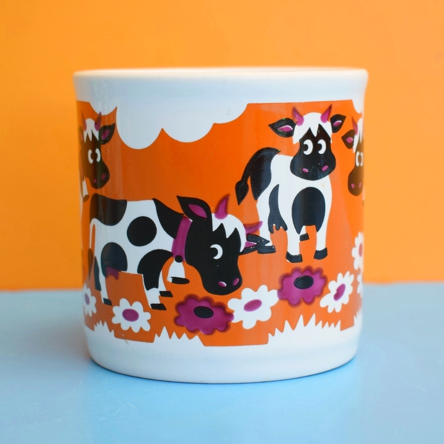 Vintage 1970s Kids Mugs - Kitsch - Toadstools, Bee & Cows