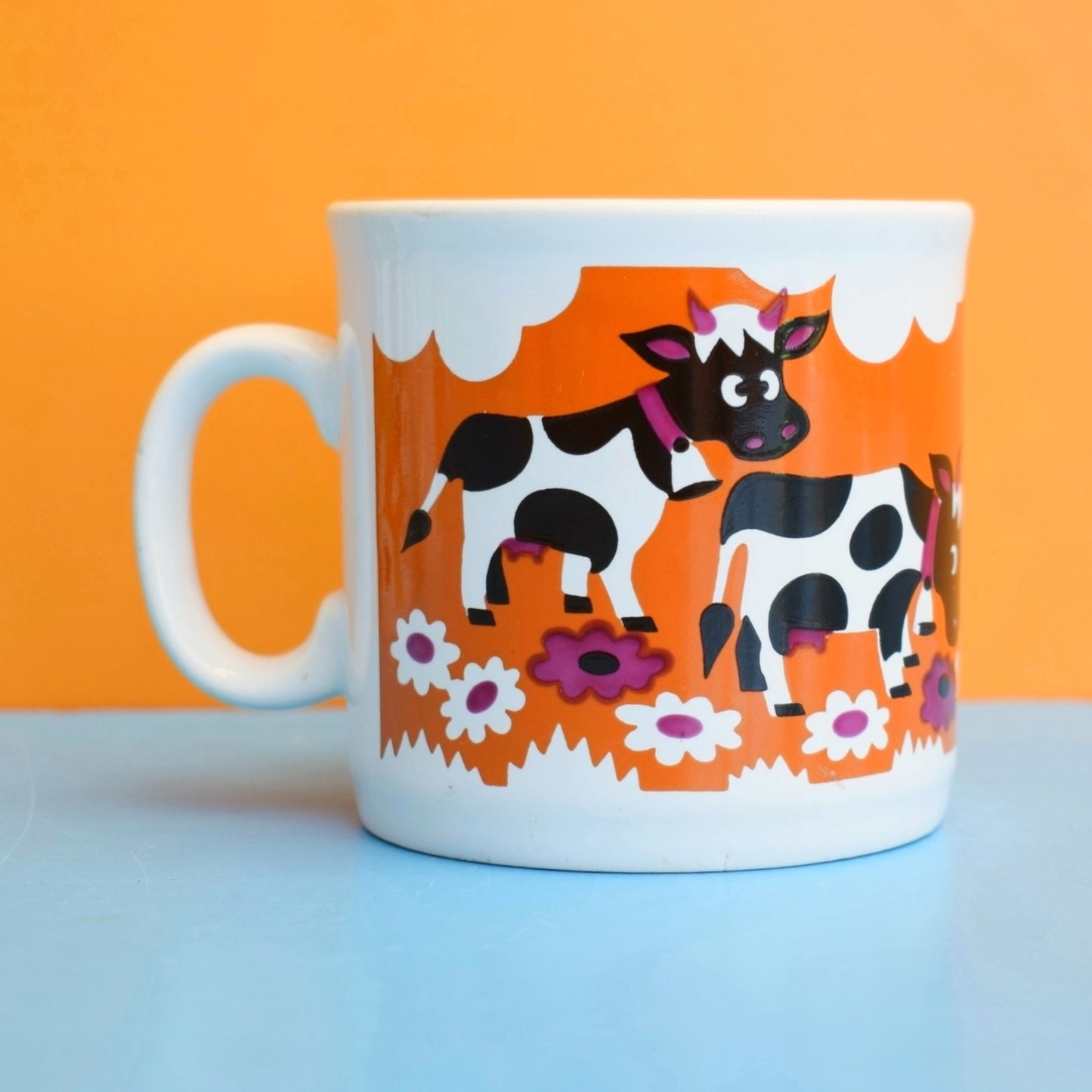 Vintage 1970s Kids Mugs - Kitsch - Toadstools, Bee & Cows