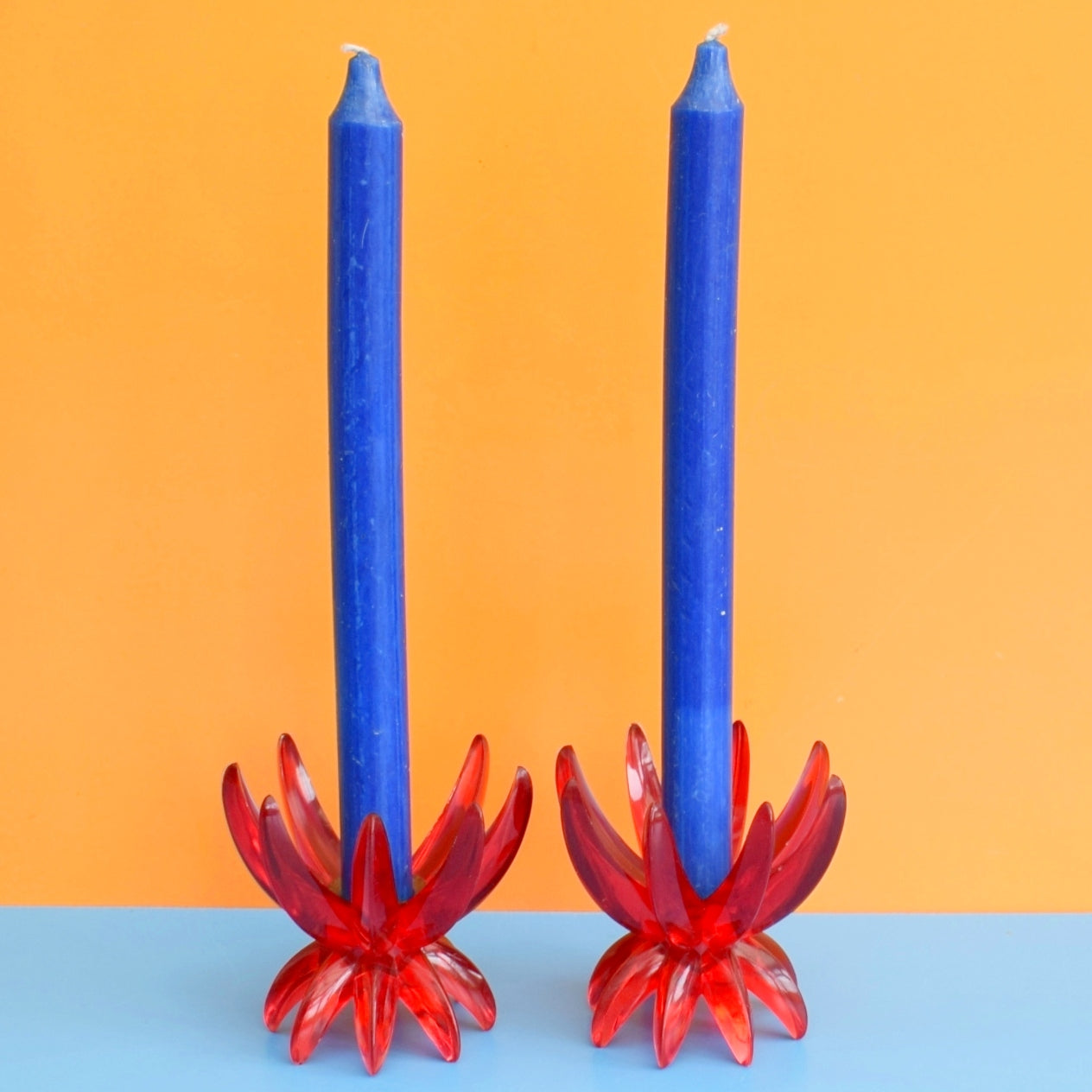 Vintage 1960s Plastic Spike Candle Holders - Red by Pineapple Retro