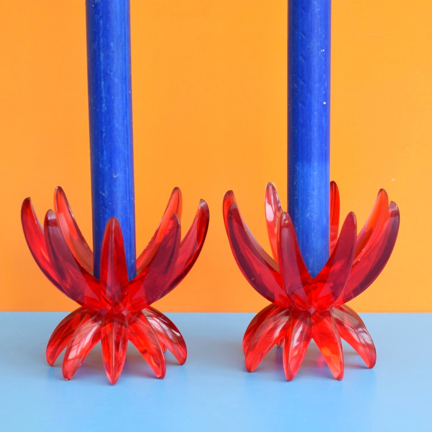 Vintage 1960s Plastic Spike Candle Holders - Red by Pineapple Retro