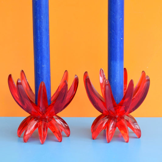 Vintage 1960s Plastic Spike Candle Holders - Red