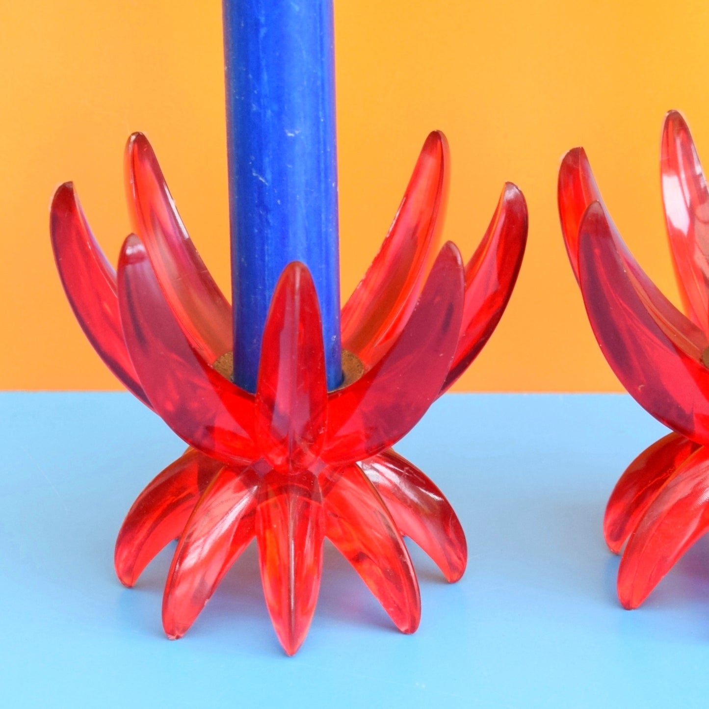 Vintage 1960s Plastic Spike Candle Holders - Red by Pineapple Retro