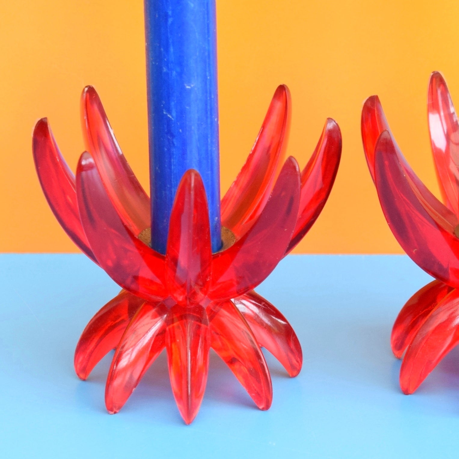 Vintage 1960s Plastic Spike Candle Holders - Red by Pineapple Retro