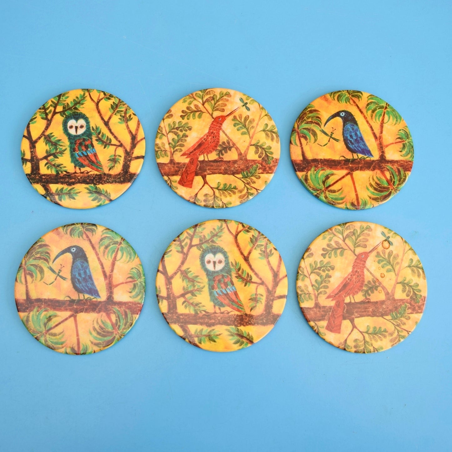 Vintage 1960s Metal Coasters Boxed - Birds
