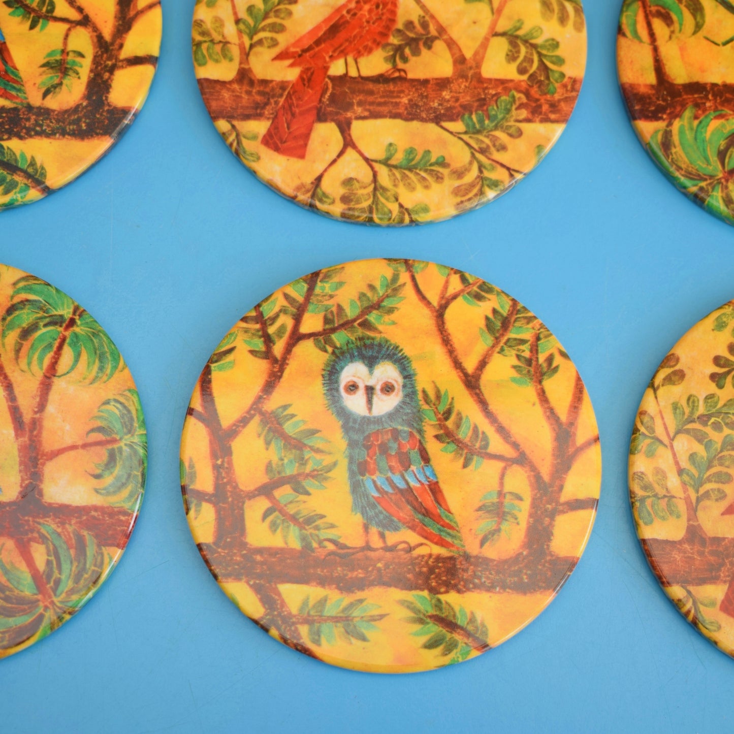 Vintage 1960s Metal Coasters Boxed - Birds