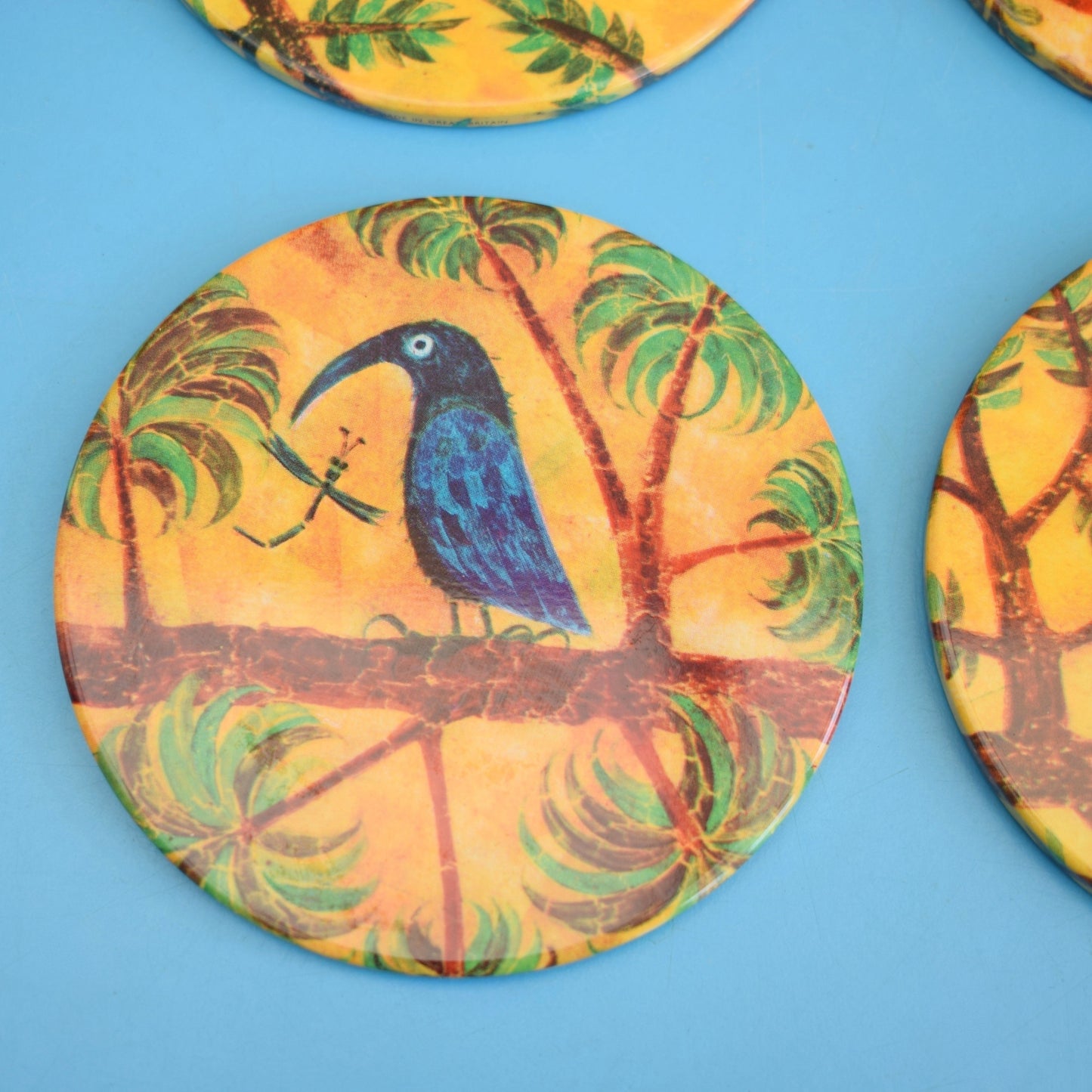 Vintage 1960s Metal Coasters Boxed - Birds