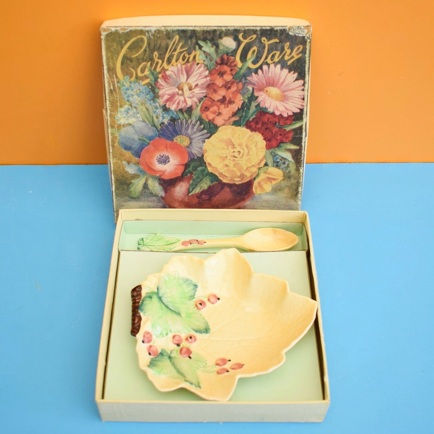 Vintage 1940s Carlton Ware Redcurrant Dish & Spoon- Boxed