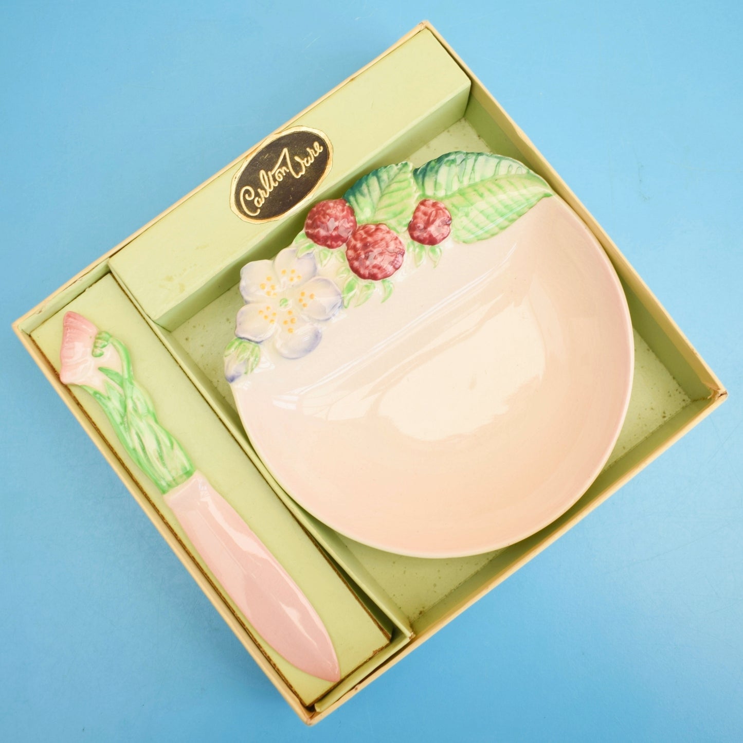 Vintage 1940s Carlton Ware Raspberry Dish & Knife - Boxed