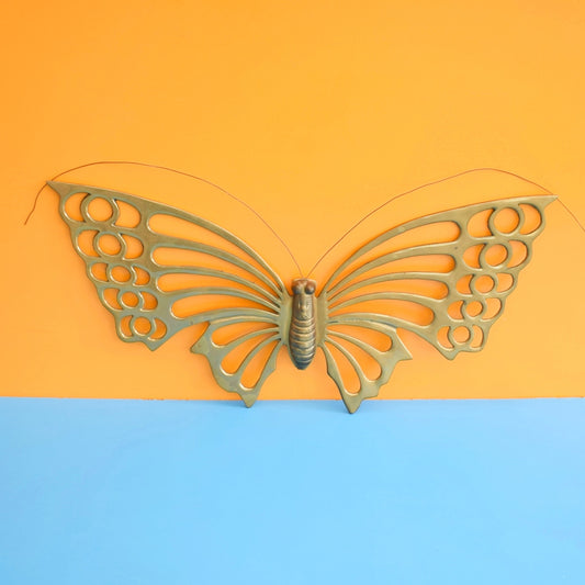 Vintage 1970s Brass Wall Butterflies - Large & Small