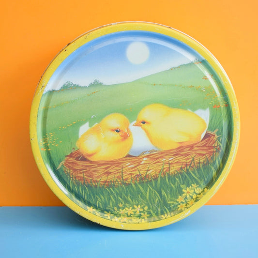 Vintage 1980s Round Biscuit Tin - Chicks - Easter - Danish