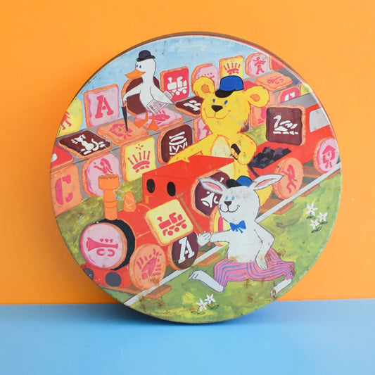 Vintage 1970s Round Biscuit Tin - Animal Triain