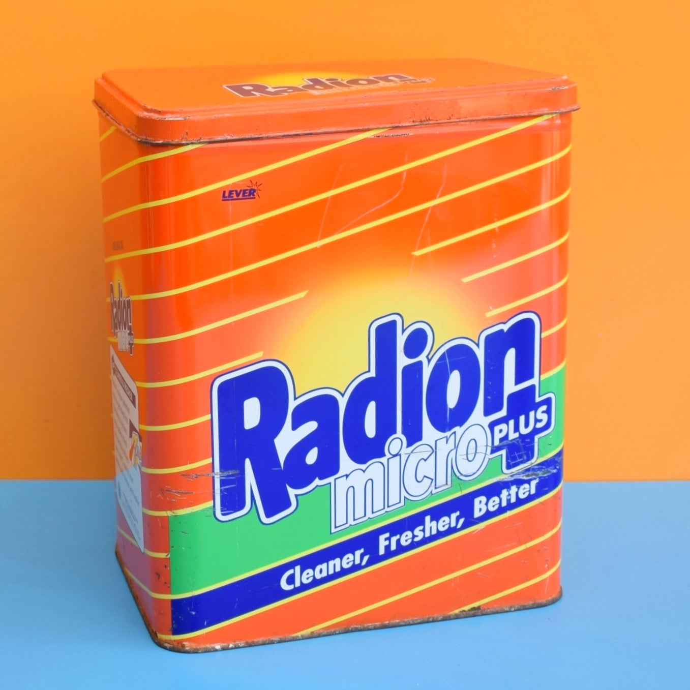 Vintage 1990s Metal Tin - Radion Micro Plus - Orange by Pineapple Retro