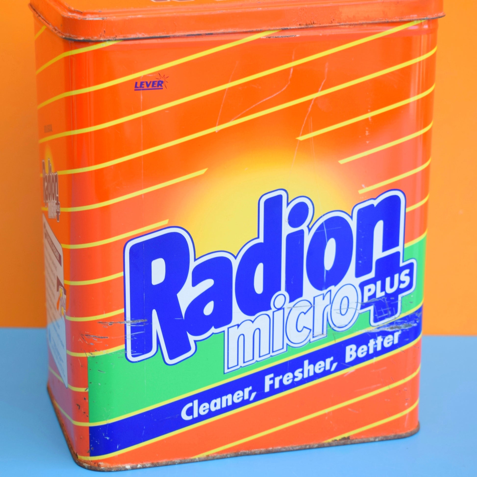 Vintage 1990s Metal Tin - Radion Micro Plus - Orange by Pineapple Retro