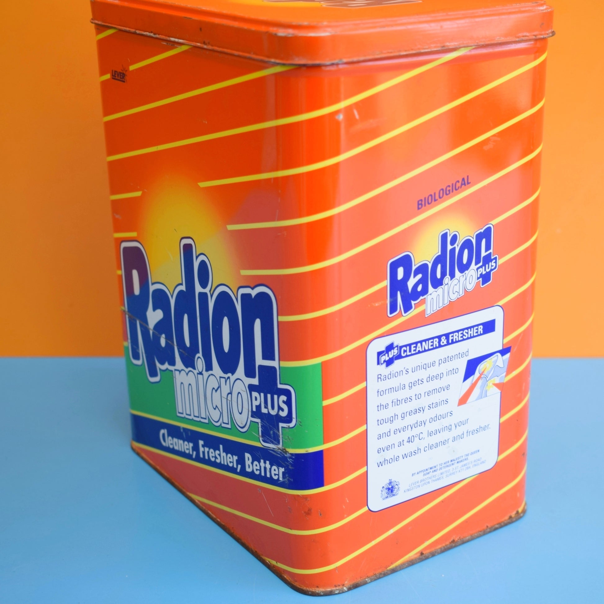 Vintage 1990s Metal Tin - Radion Micro Plus - Orange by Pineapple Retro