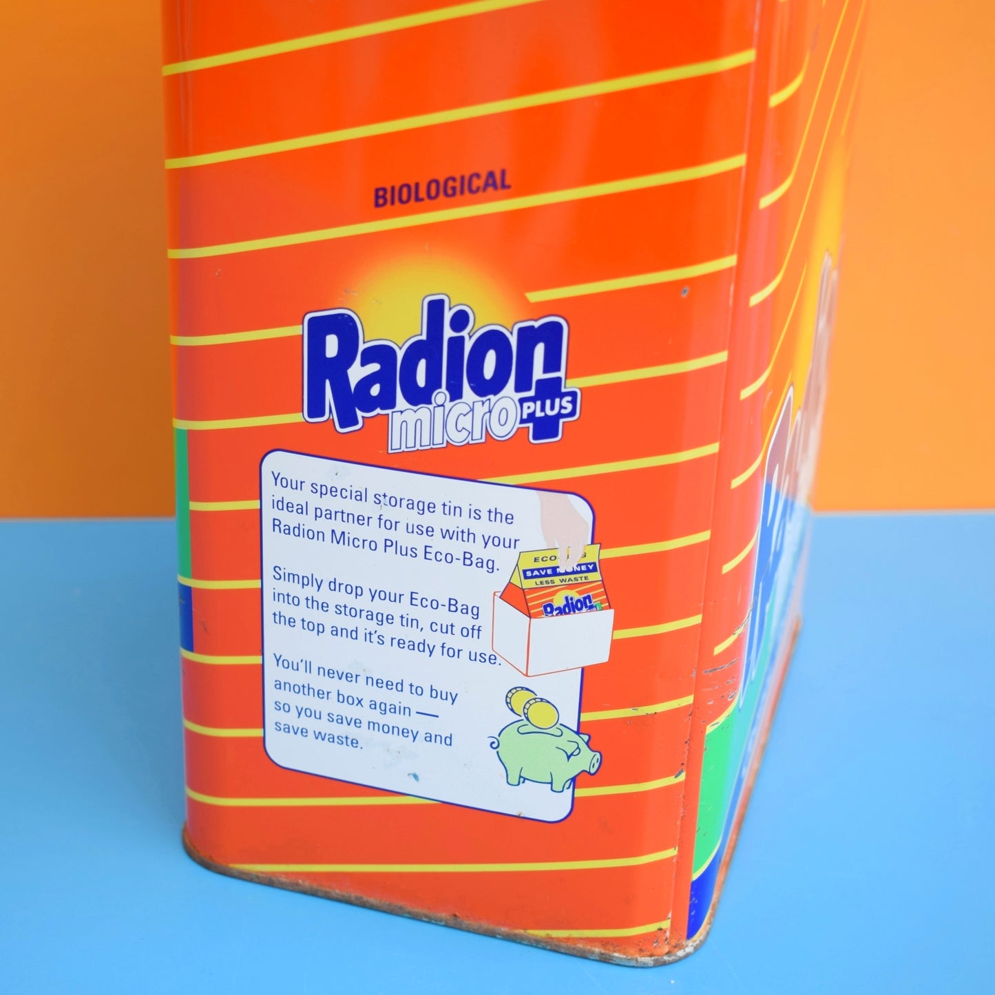 Vintage 1990s Metal Tin - Radion Micro Plus - Orange by Pineapple Retro