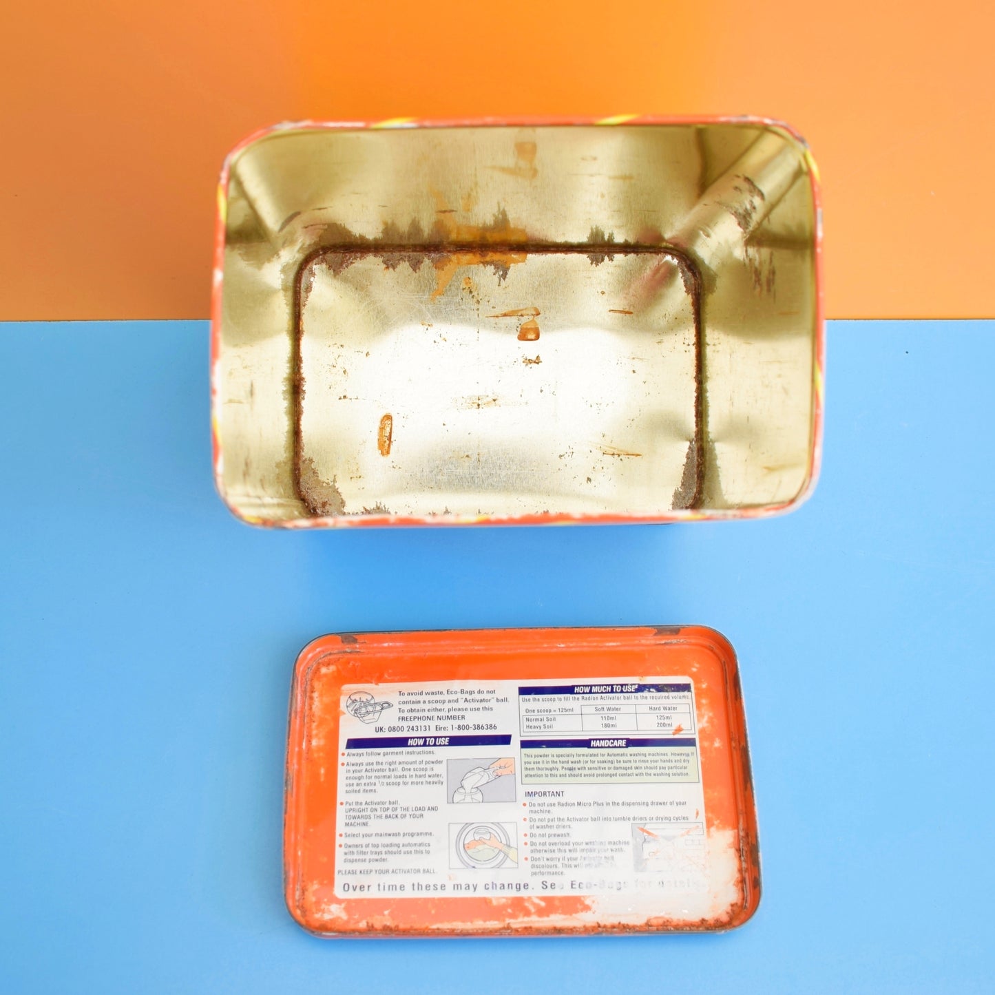 Vintage 1990s Metal Tin - Radion Micro Plus - Orange by Pineapple Retro