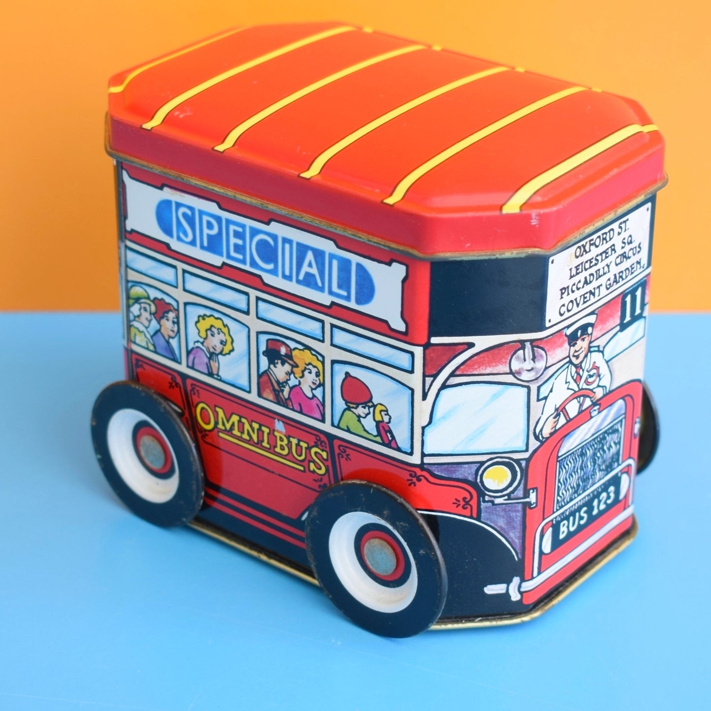 Vintage 1990s Metal London Bus Tin With Moving Wheels - Sweets by Pineapple Retro