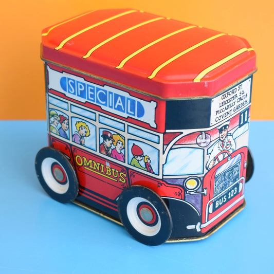 Vintage 1990s Metal London Bus Tin With Moving Wheels - Sweets