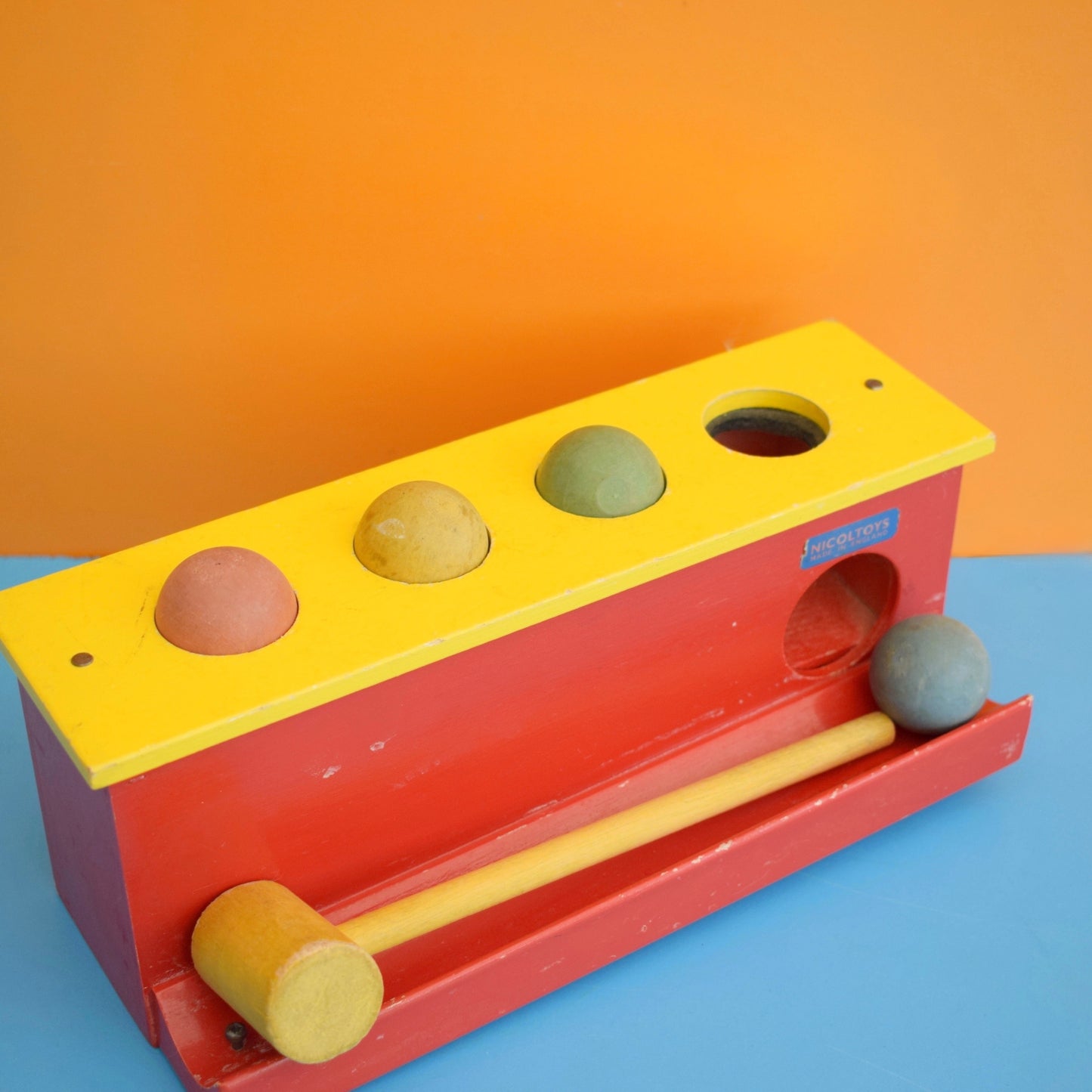 Vintage 1960s Wooden Toy - Hammer Ball Set - NicolToys - Boxed