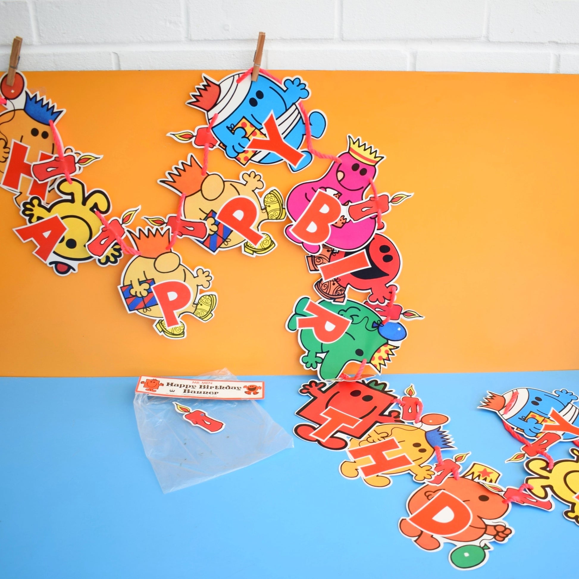 Vintage 1970s Mr Men Happy Birthday Banner by Pineapple Retro
