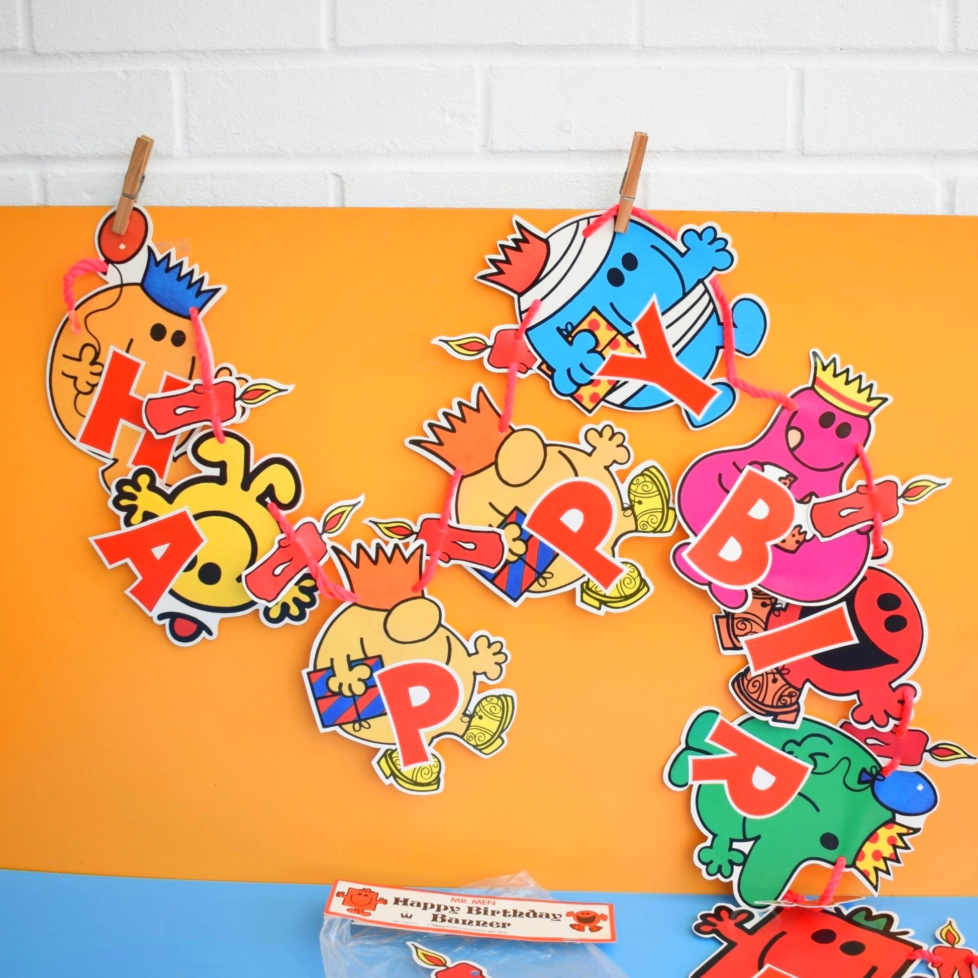 Vintage 1970s Mr Men Happy Birthday Banner by Pineapple Retro
