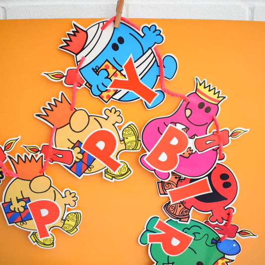 Vintage 1970s Mr Men Happy Birthday Banner