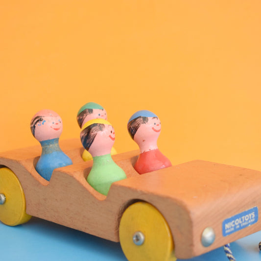Vintage 1960s Wooden Toy Car & People - NicolToys