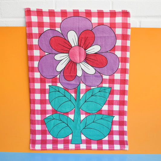 Vintage 1970s Tea Towel - Flower Power - Pink by Pineapple Retro