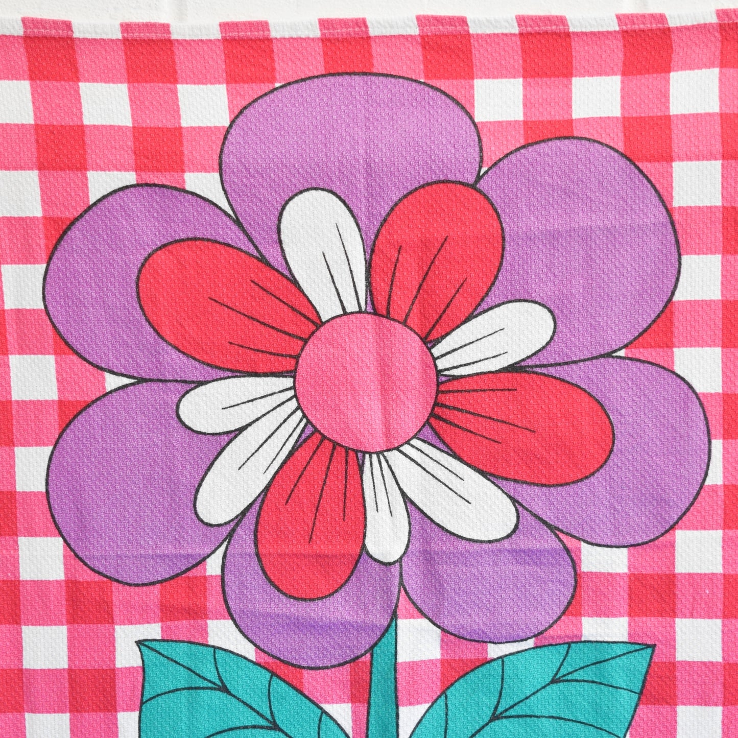 Vintage 1970s Tea Towel - Flower Power - Pink