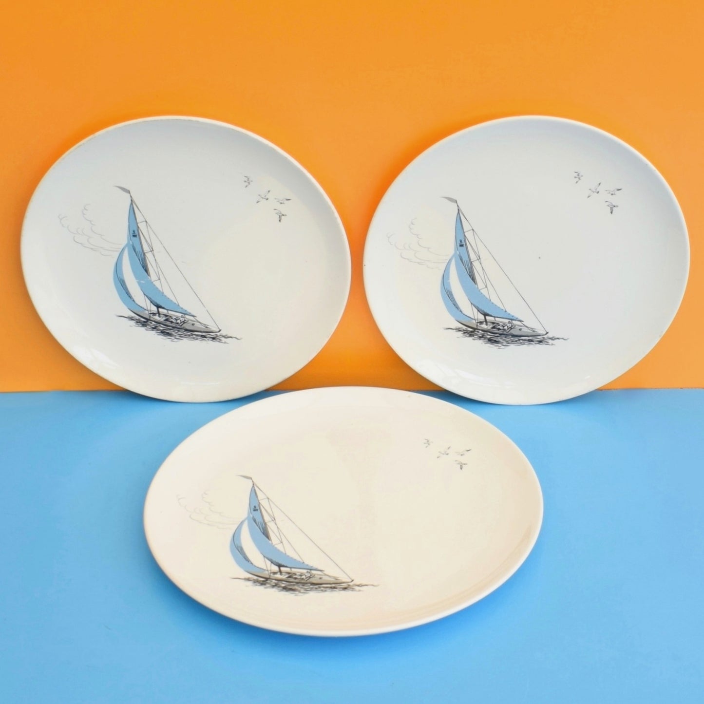 Vintage 1950s Palissy Regatta plates- Boat - Blue x3
