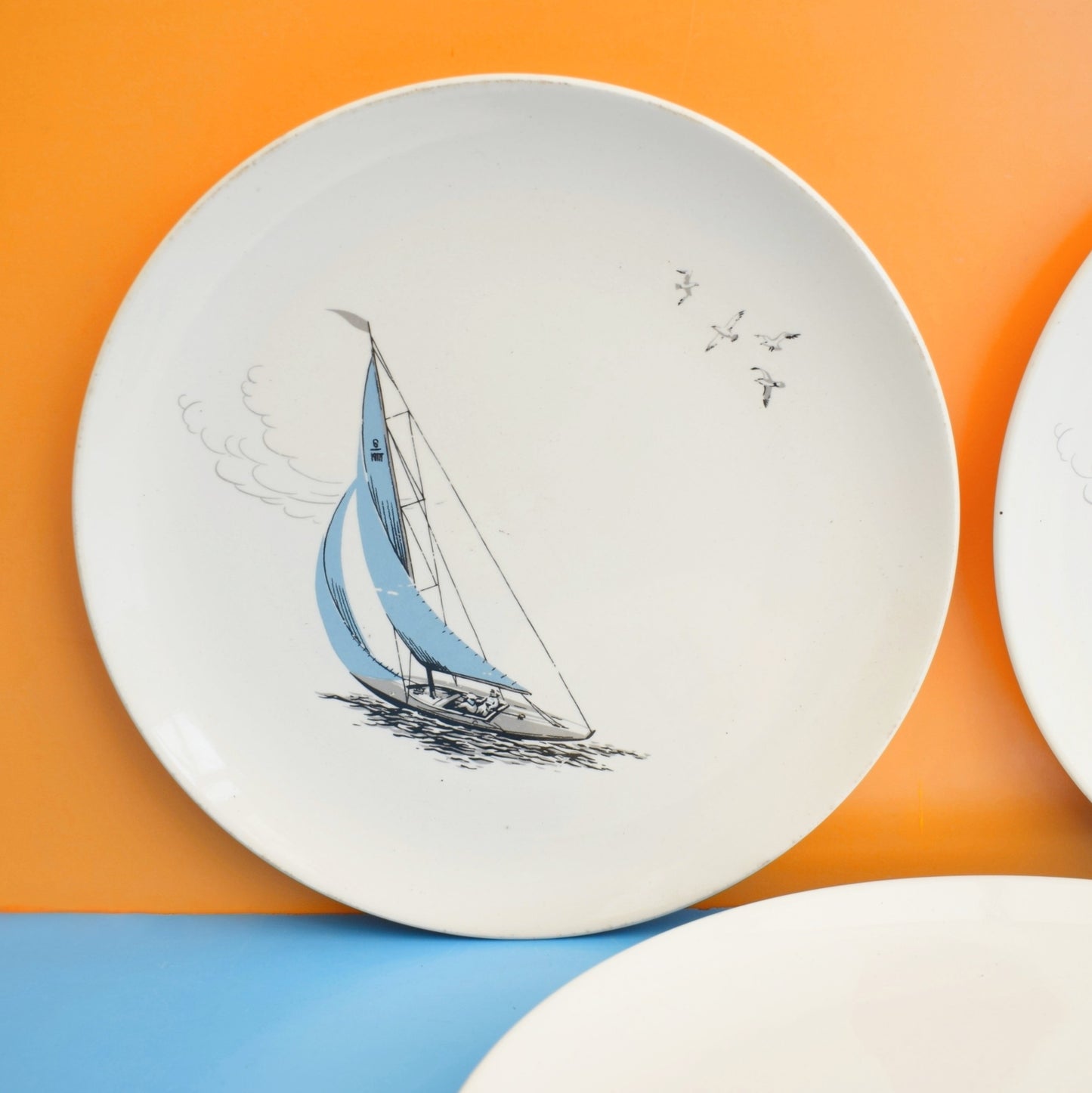 Vintage 1950s Palissy Regatta plates- Boat - Blue x3