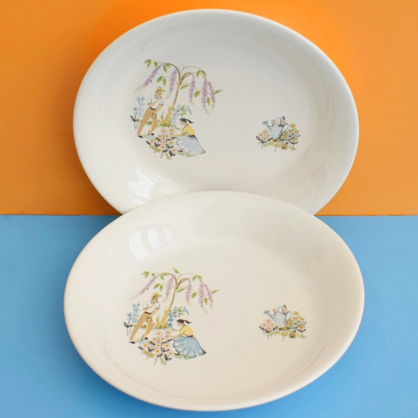 Vintage 1950s Beswick Green Fingers Pattern Soup Bowls x2 - Kitsch by Vintage
