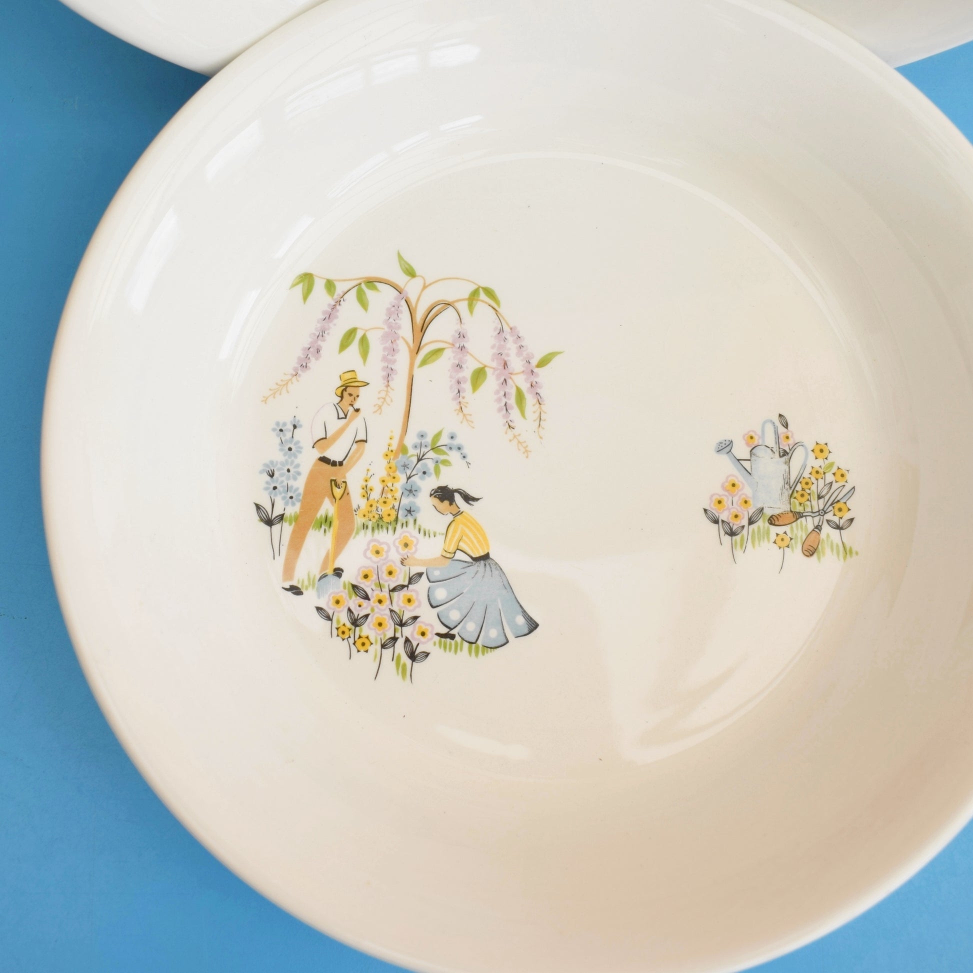 Vintage 1950s Beswick Green Fingers Pattern Soup Bowls x2 - Kitsch by Vintage