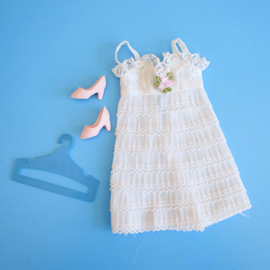 Vintage 1970s Sindy White Frill Dress- Pink Shoes by Pineapple Retro