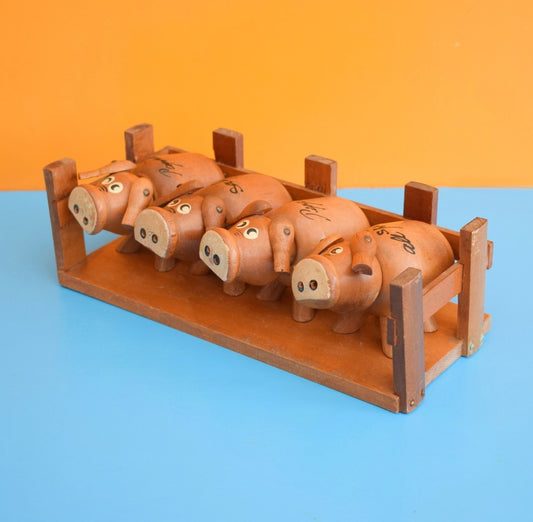 Vintage 1960s Wooden Pig Spice Pots In Stye