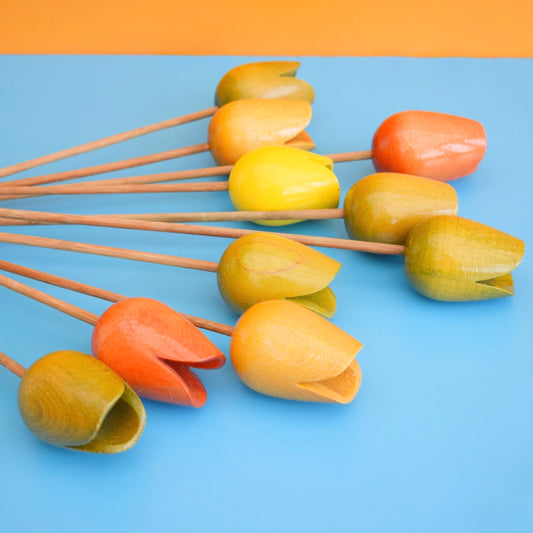 Vintage 1990s Wooden Tulips & Sunflowers