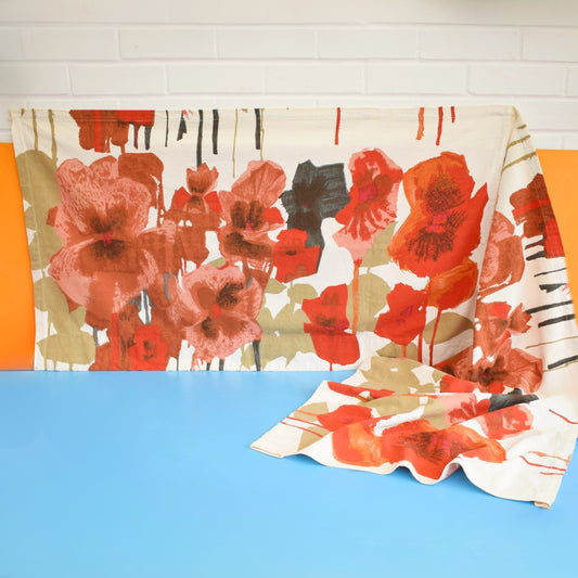 Vintage 1960s Heals Pansy Fabric - Red/ Brown