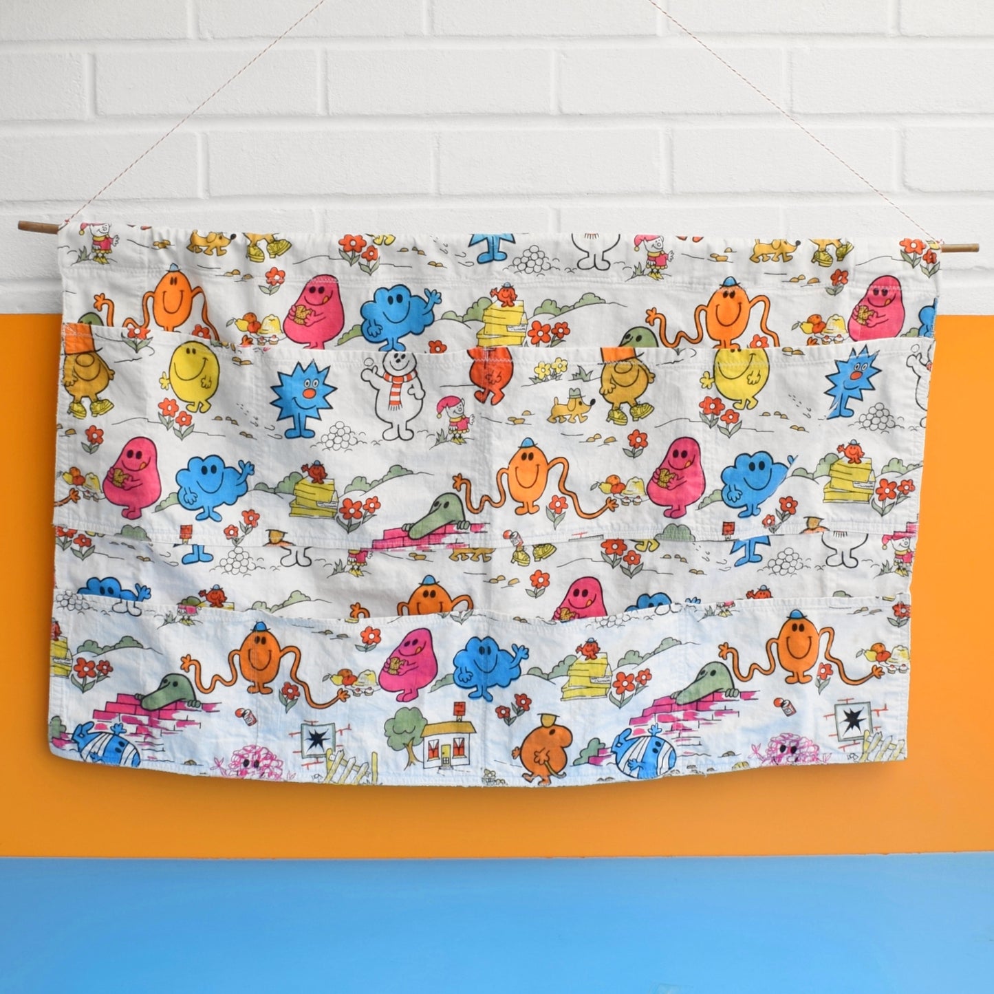 Vintage 1970s Mr Men Fabric Wall Tidy- Toys/ Books Etc