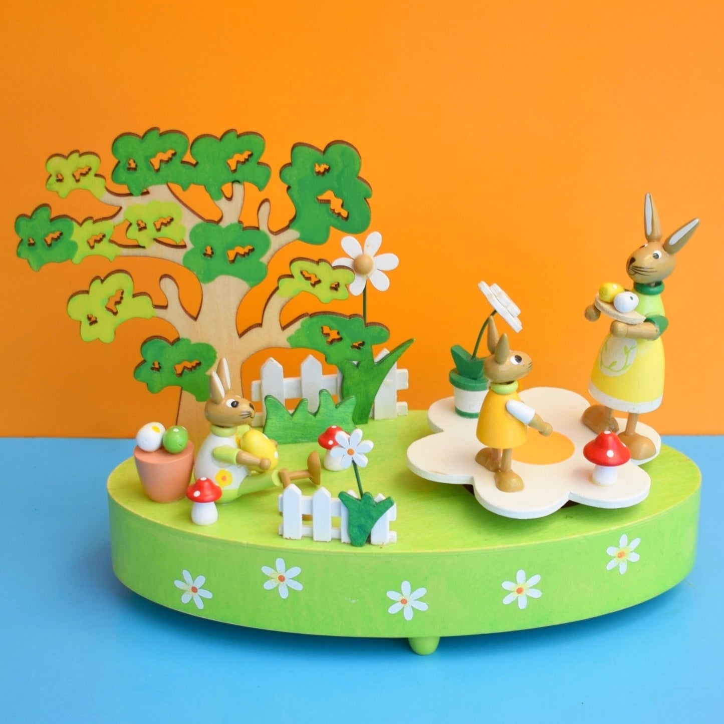 Vintage 1990s German Wooden Musical Easter Display- Erzgebirge Style Toy by Vintage