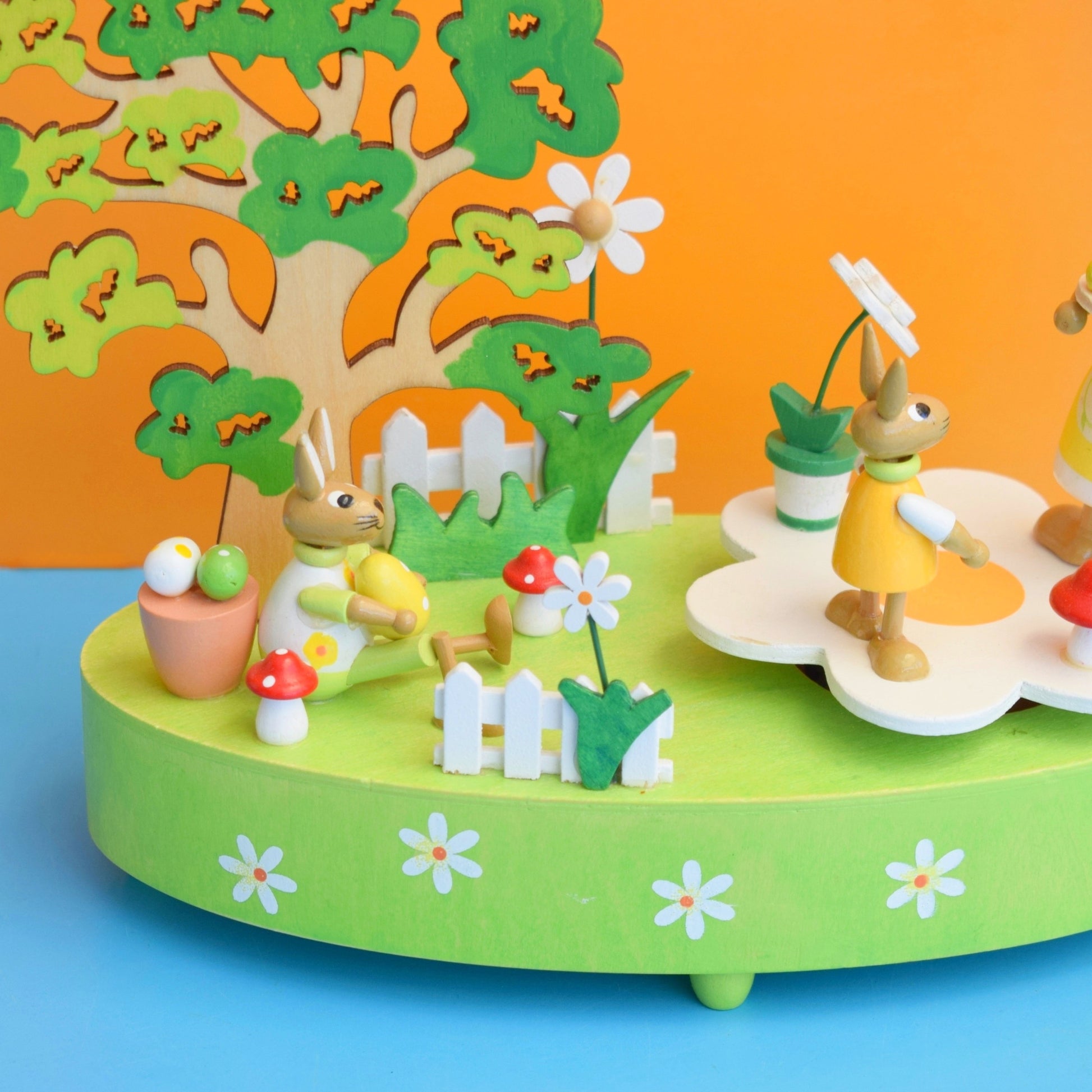 Vintage 1990s German Wooden Musical Easter Display- Erzgebirge Style Toy by Vintage